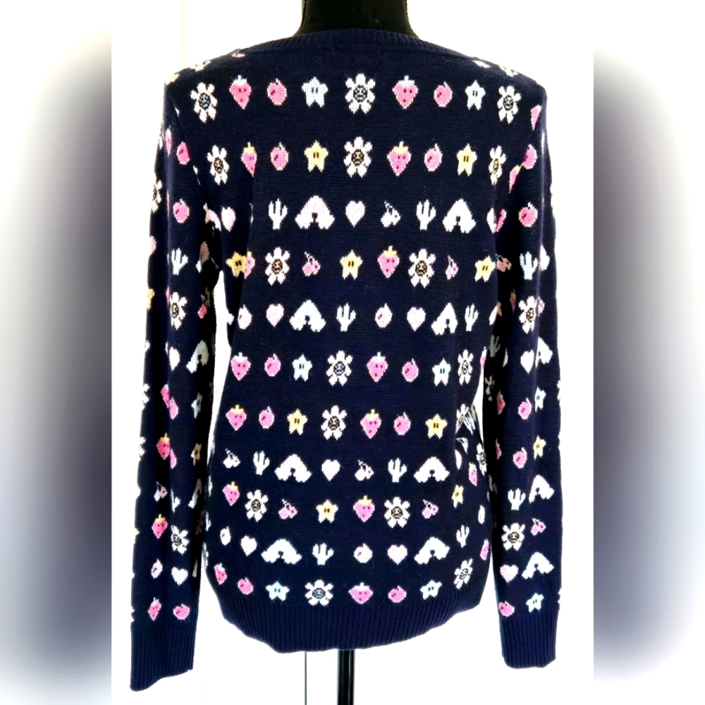 SAKS FIFTH AVENUE Trendy Video Glam Sweater Scoop Neck Navy sz M - Picture 6 of 7